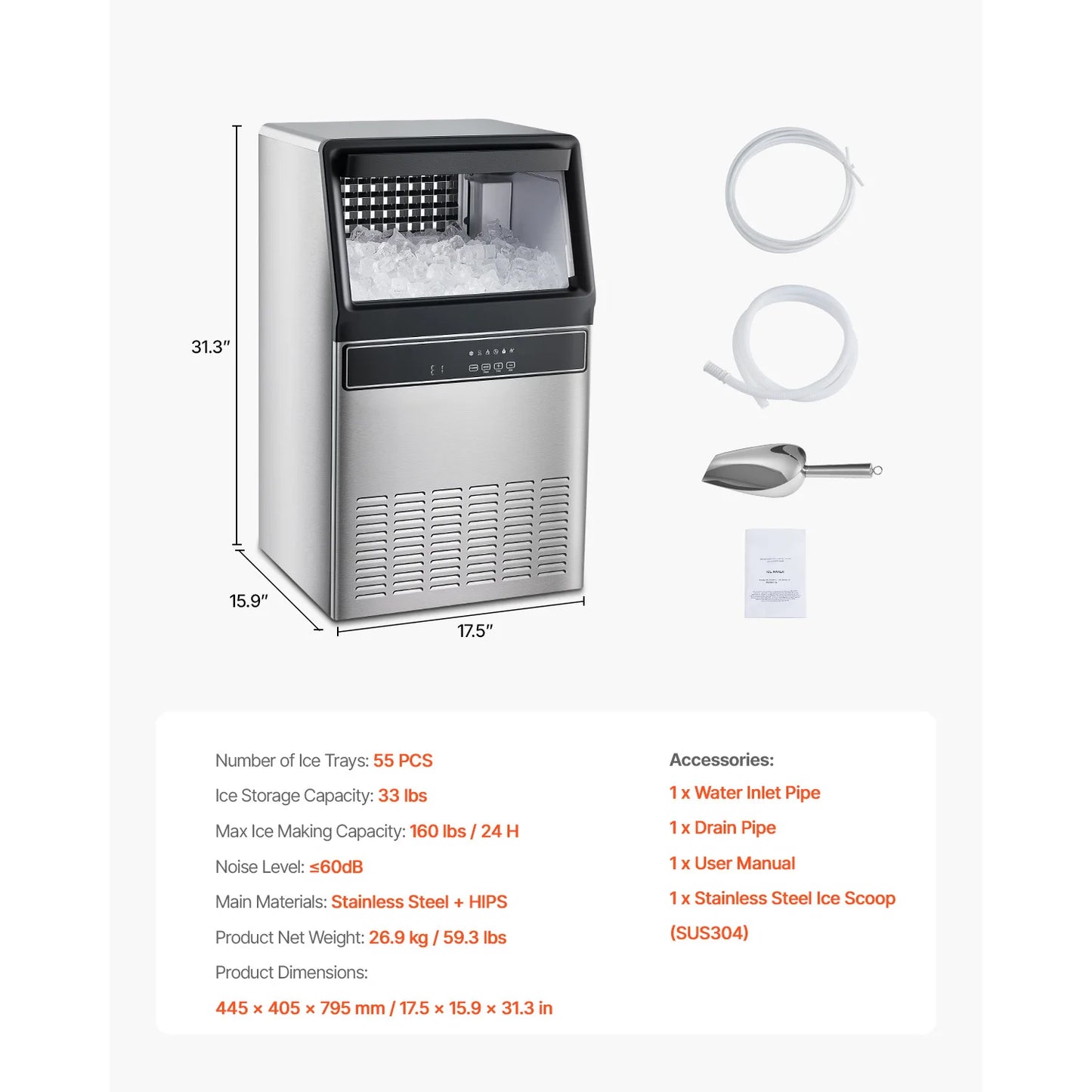 VEVOR Commercial Ice Maker Machine Freestanding