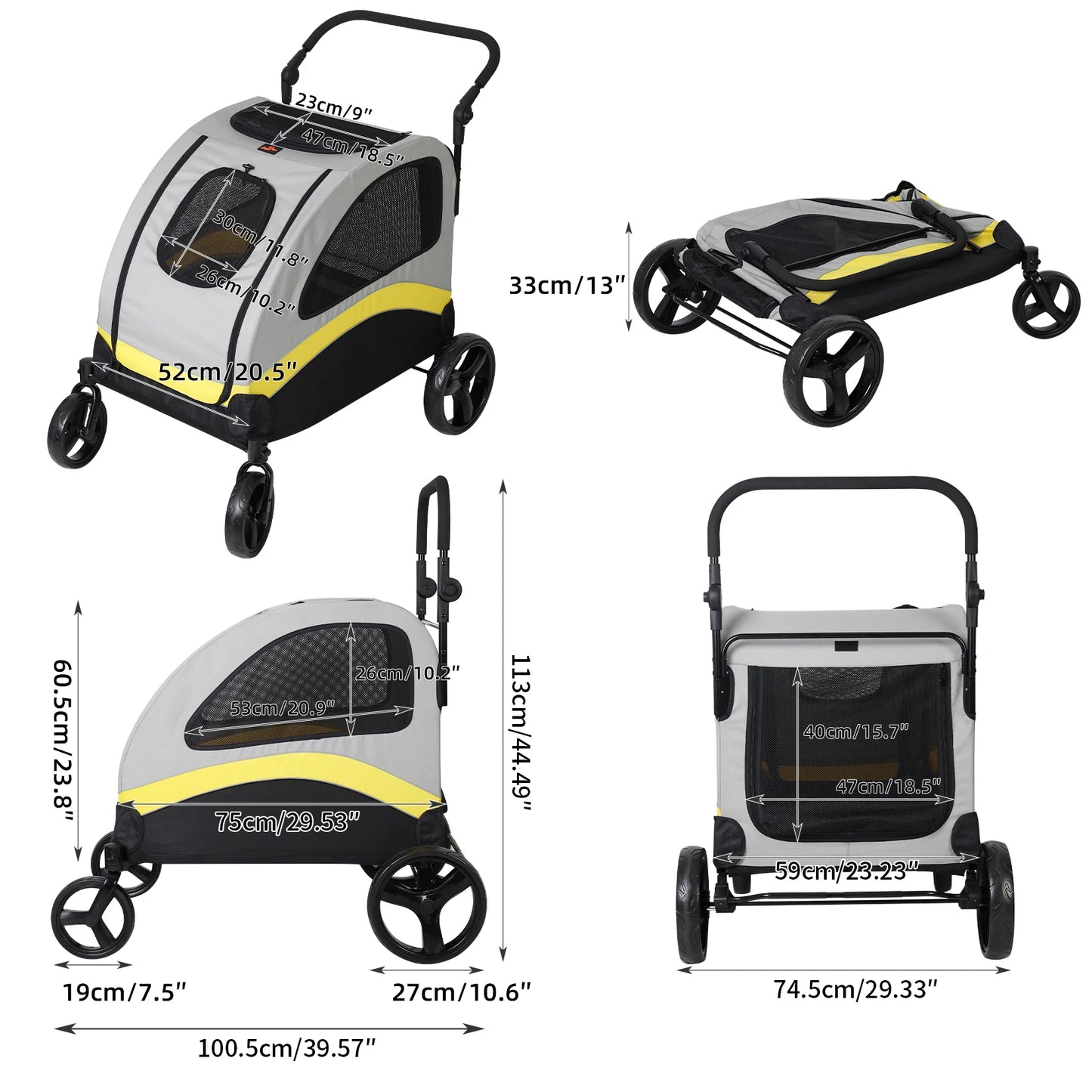 BINGOPAW Dog Stroller 4 Wheel Foldable Pet Carrier