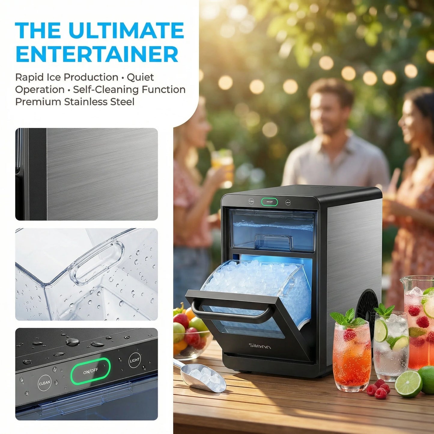 PHILERGO Nugget Ice Maker Countertop Pellet Ice Machine