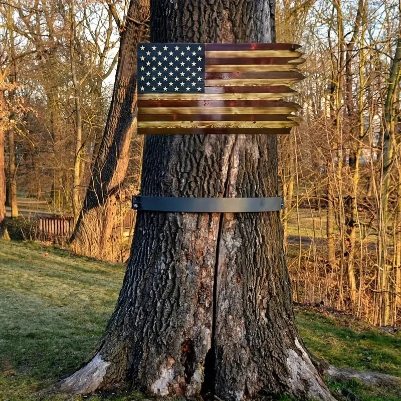 American Wavy Flag Wooden Independence Day Decoration