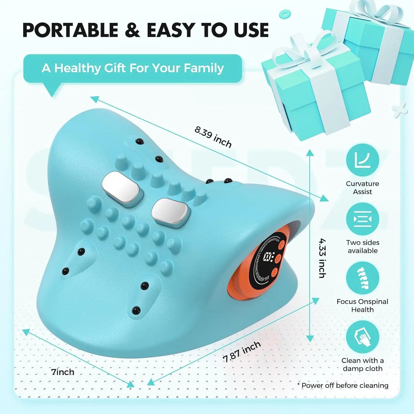 Rechargeable Portable Neck Massager 3In1 Shiatsu Heat