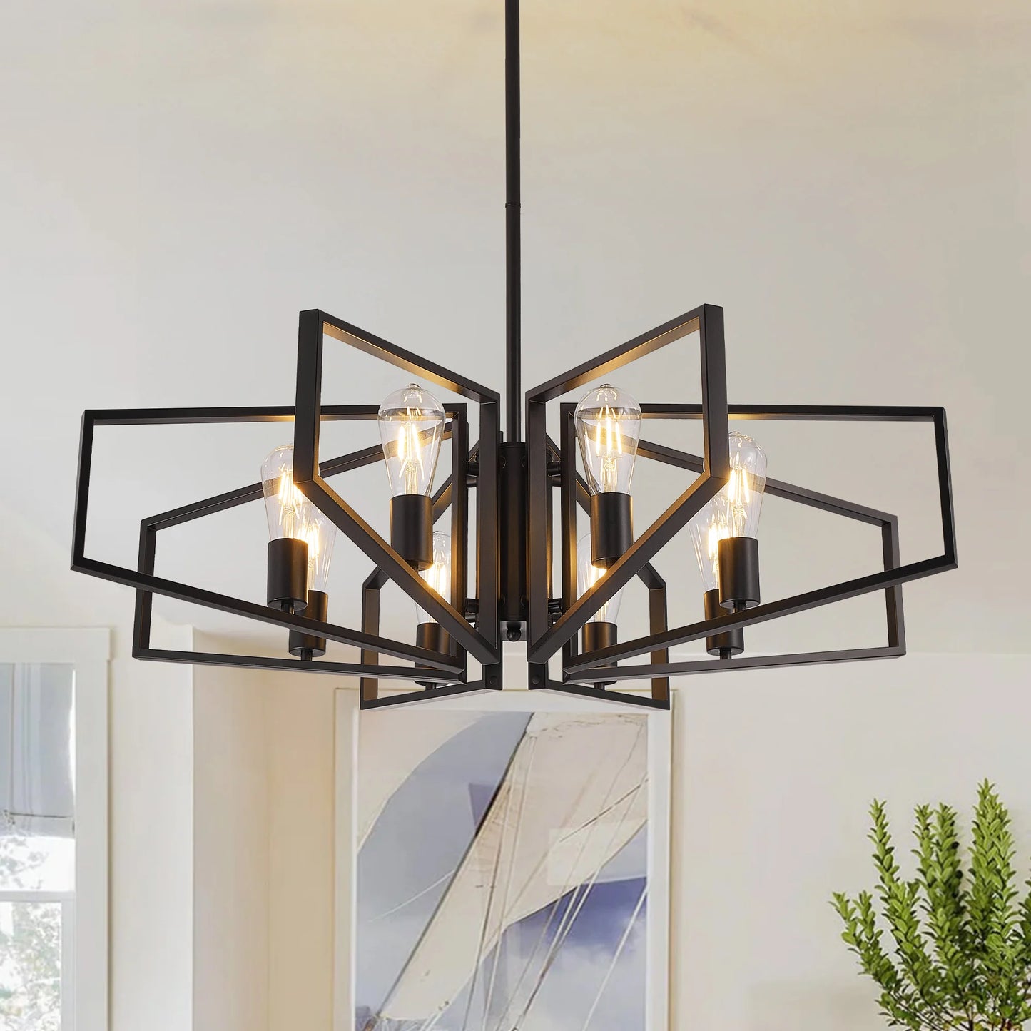 Geometric 8 Light Chandelier With Adjustable Height
