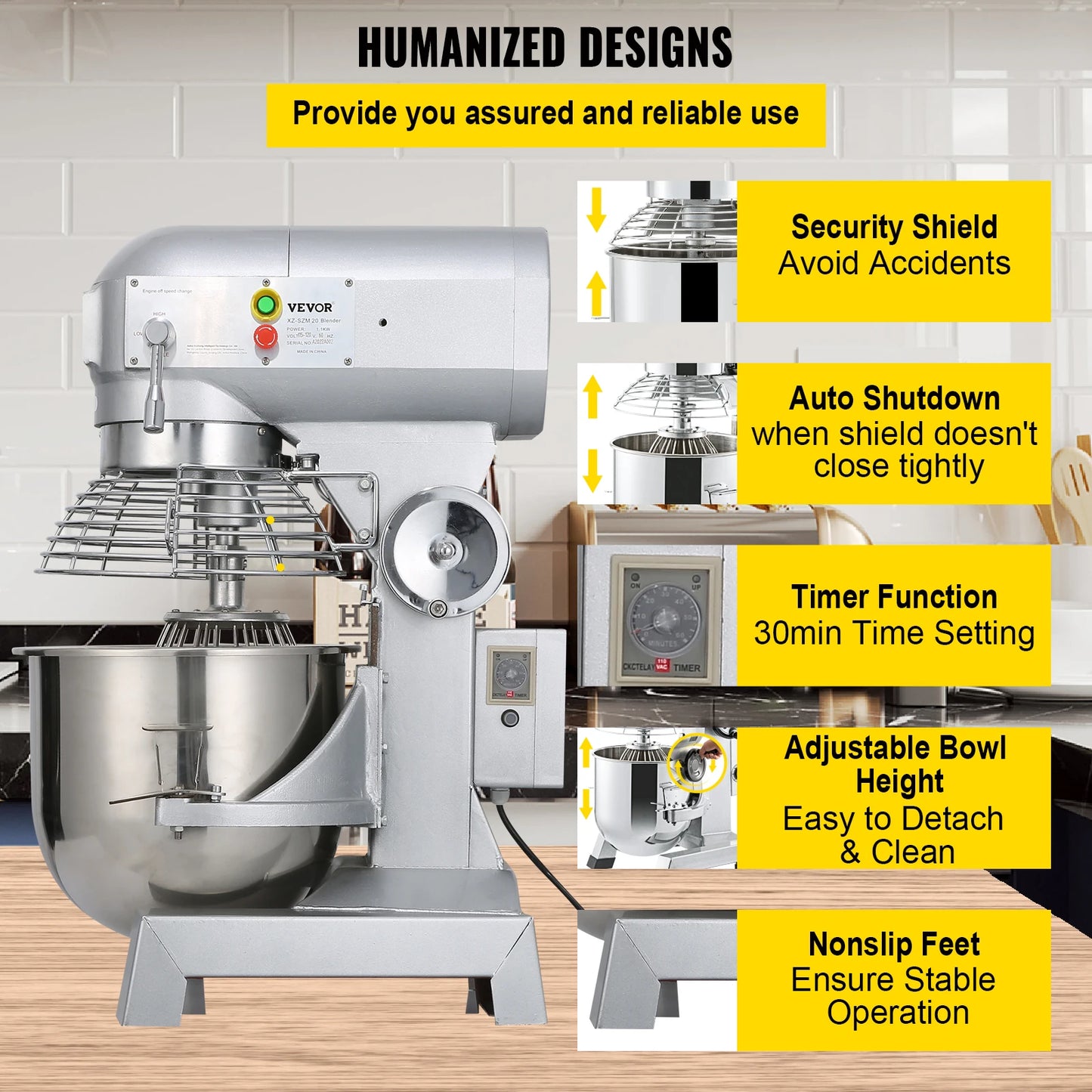 SucceBuy Commercial Food Mixer Heavy Duty Stainless Steel