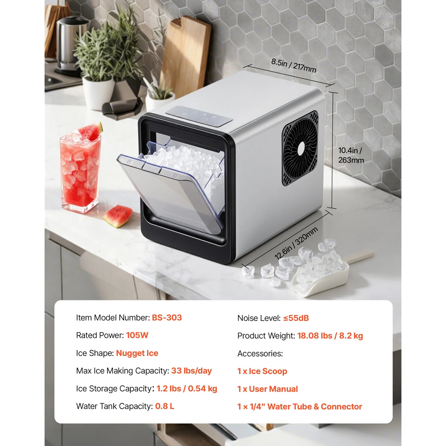 Vevor Countertop Nugget Ice Maker Self Cleaning Portable