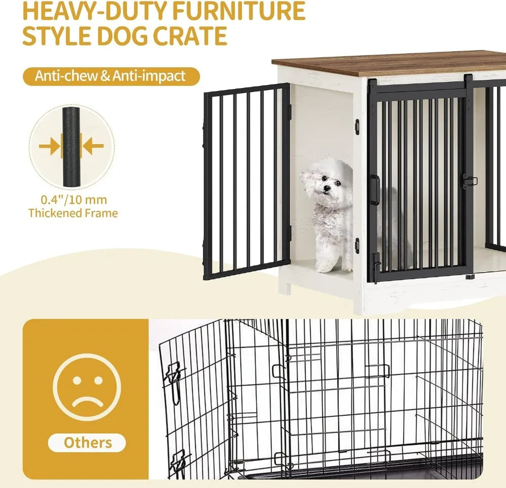 Dog Crate Furniture With Barn Door Heavy Duty Wood Kennel
