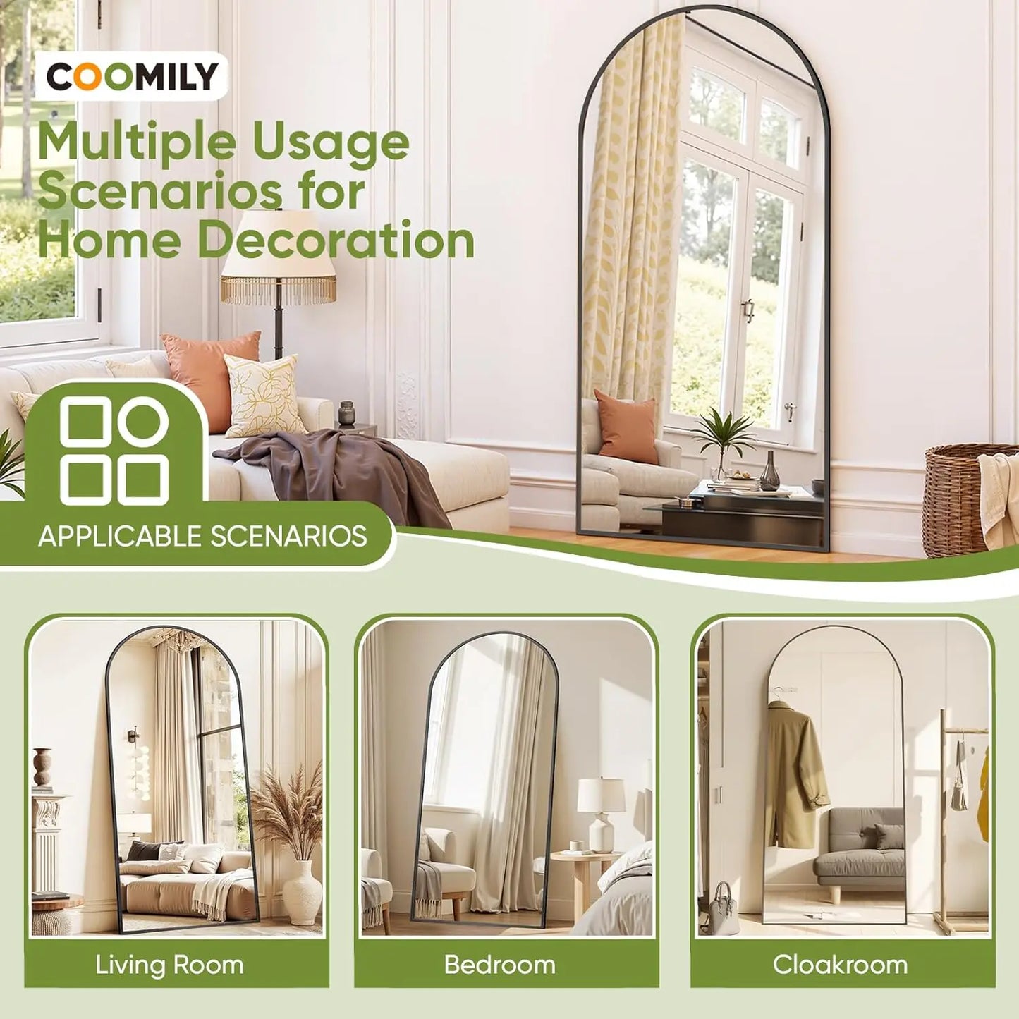 Arched Standing Mirror Shatter Resistant Easy Assembly