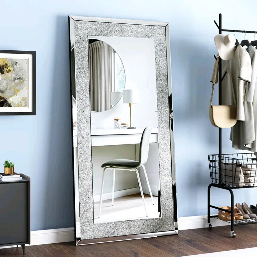 LUVODI Crystal Rhinestone Frameless Vanity Mirror Wall Mount