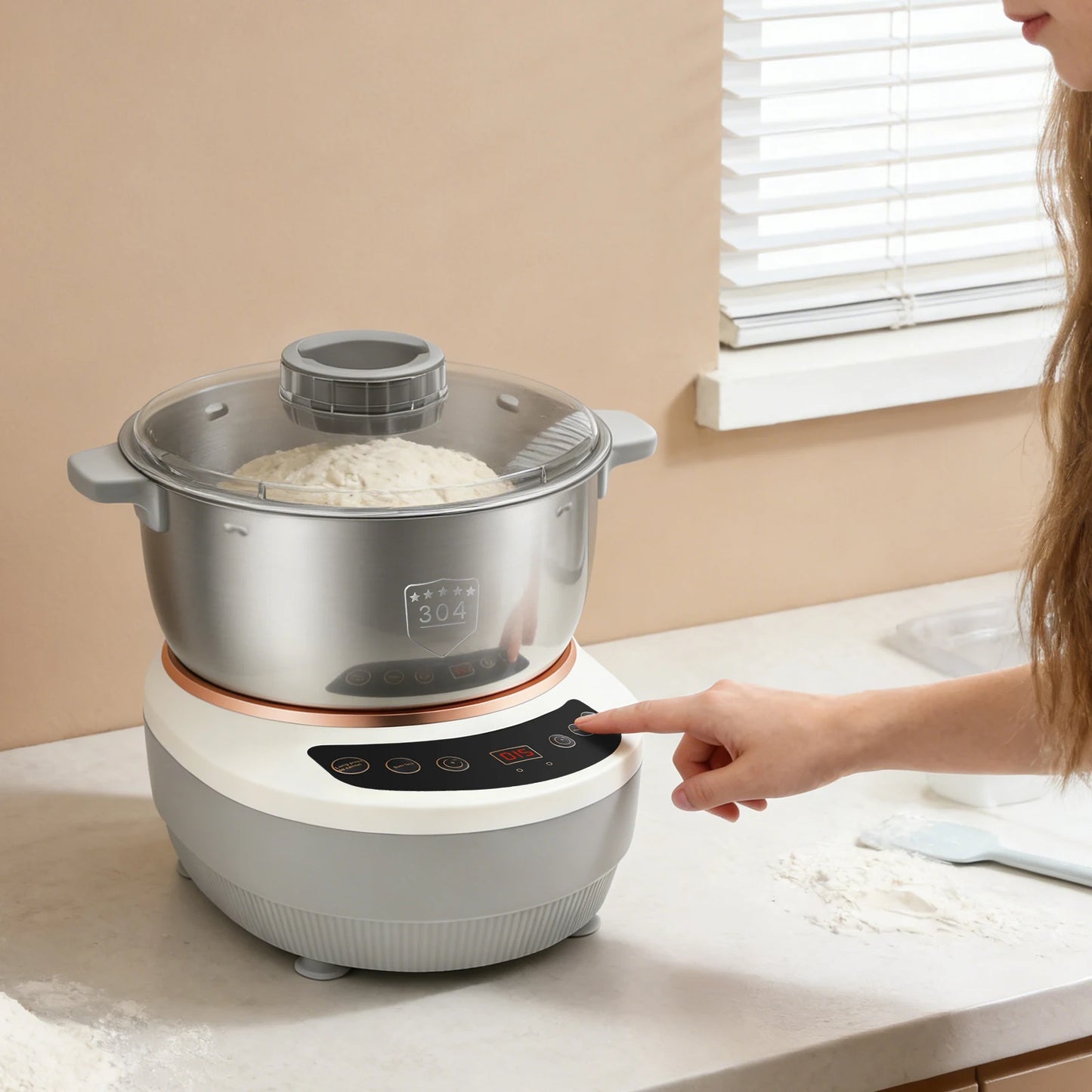 Electric Stainless Steel Dough Kneading Mixer With Timer