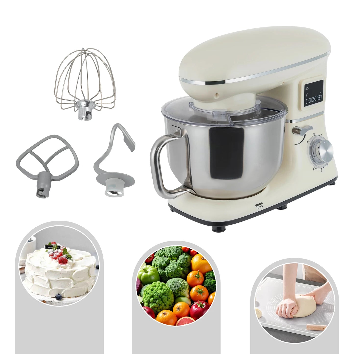 Digital Kitchen Stand Mixer With Timer And Dough Hook