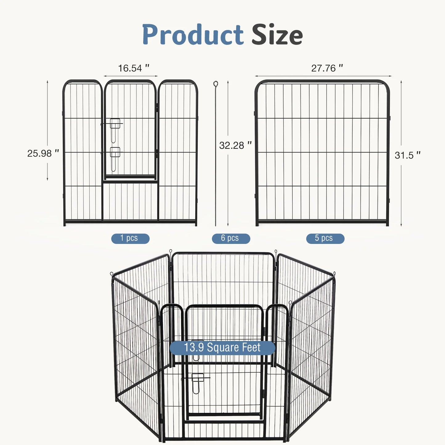 JHK Foldable Metal Dog Playpen 6 Panels