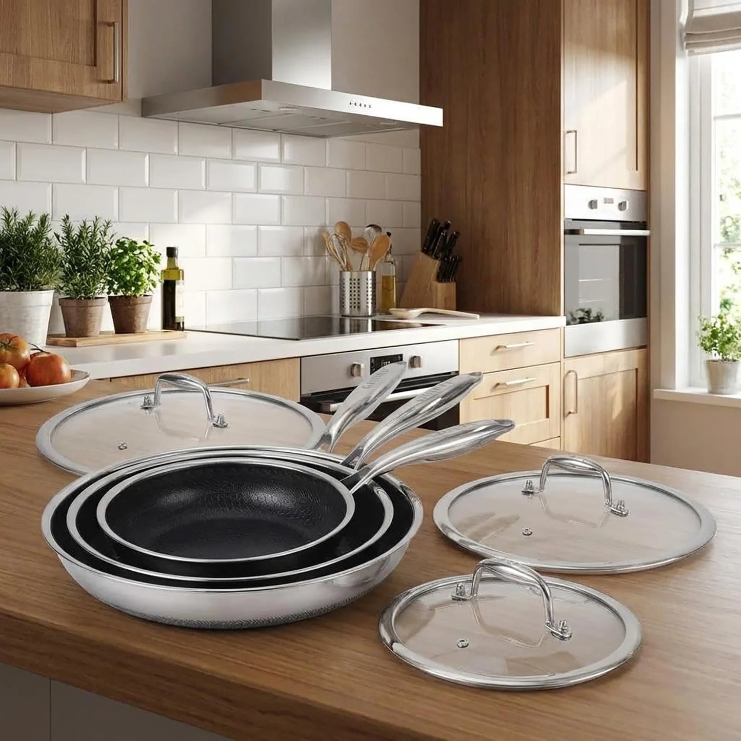 HiMISS Tri-Ply Stainless Steel Nonstick Frying Pan Set