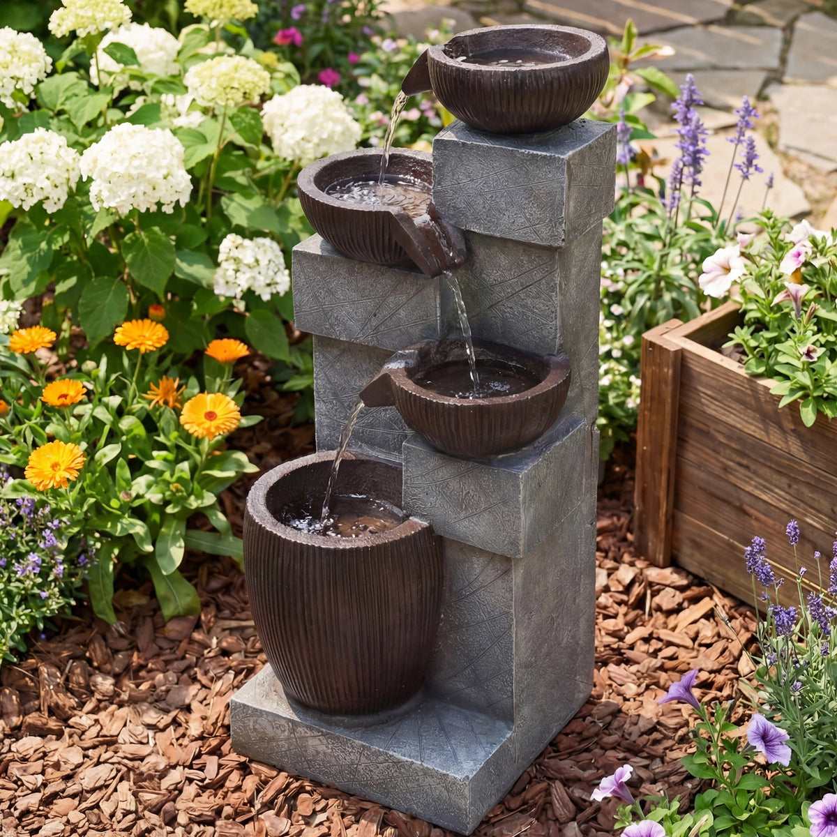Modern LED Cascading Water Fountain For Patio Garden