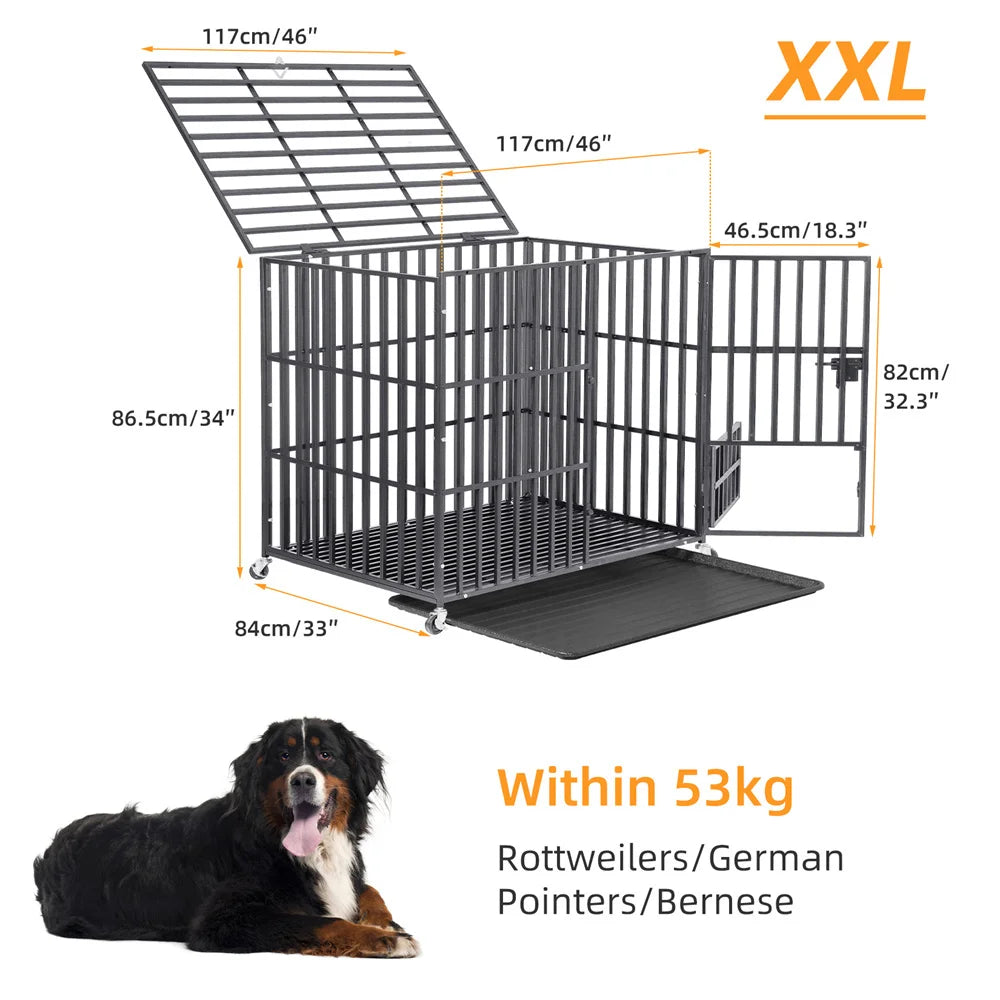 Borwart Heavy Duty Metal Dog Crate With Tray And Wheels