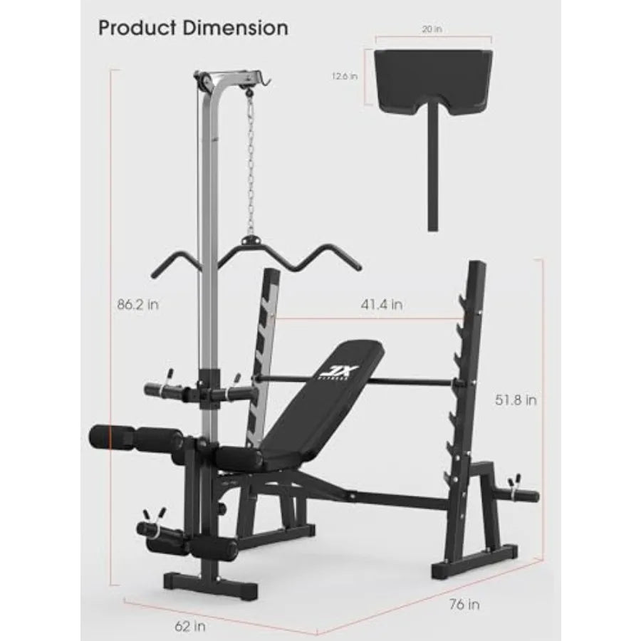 Weight Bench With Lat Pulldown System And Preacher Curl Pad