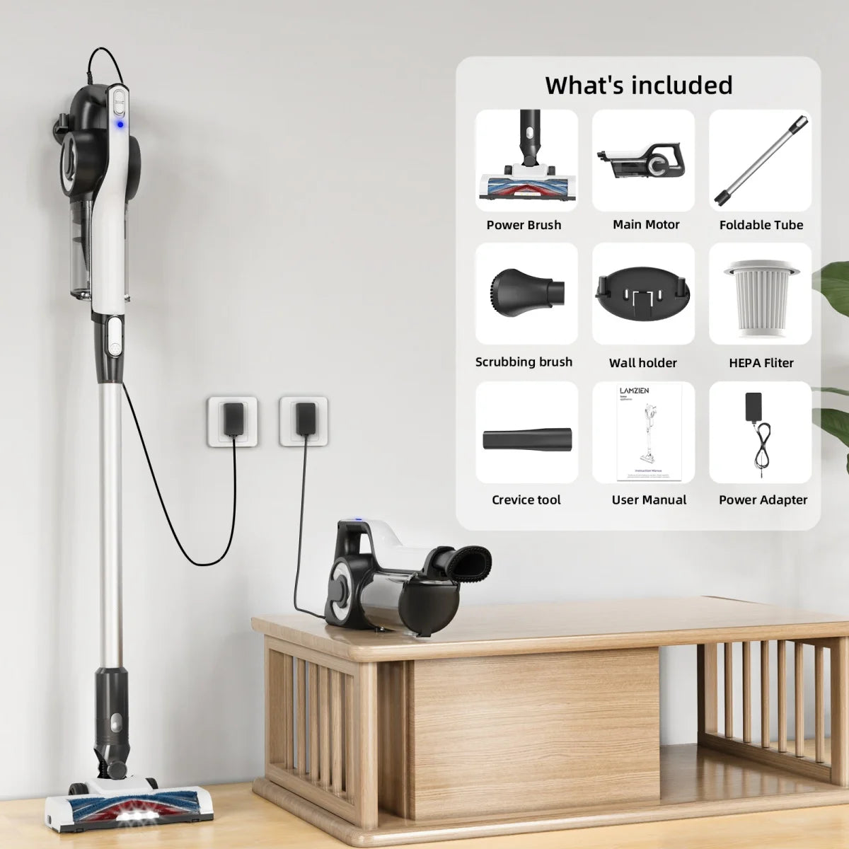 Lamzien Cordless Vacuum Cleaner 30KPa 40Min AntiTangle Brush