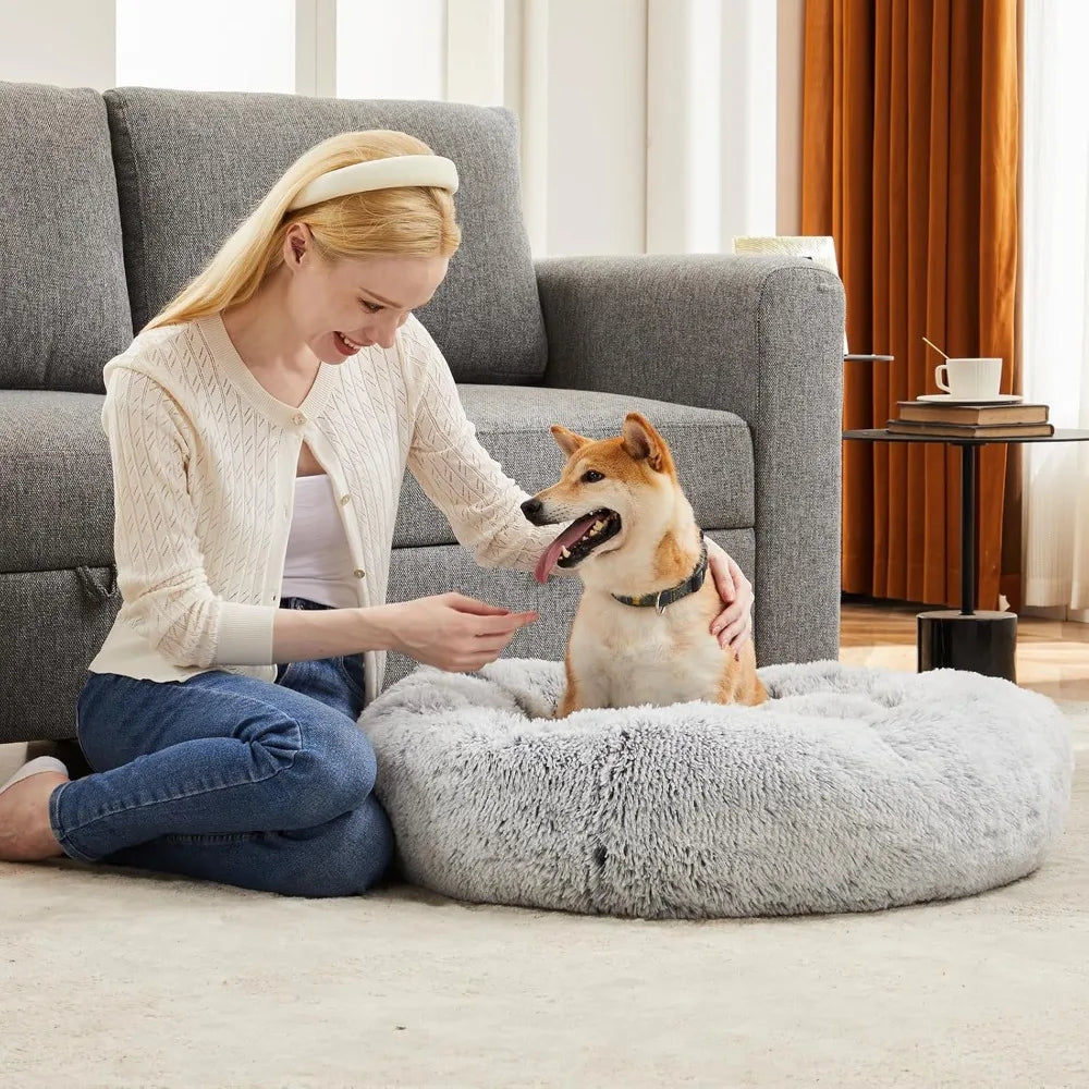 Calming Donut Dog Bed Round Anti Slip Machine Washable