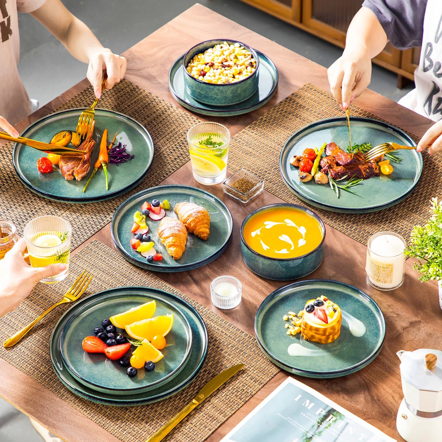 MALACASA Ceramic Dinner Set Reactive Glaze Dinnerware