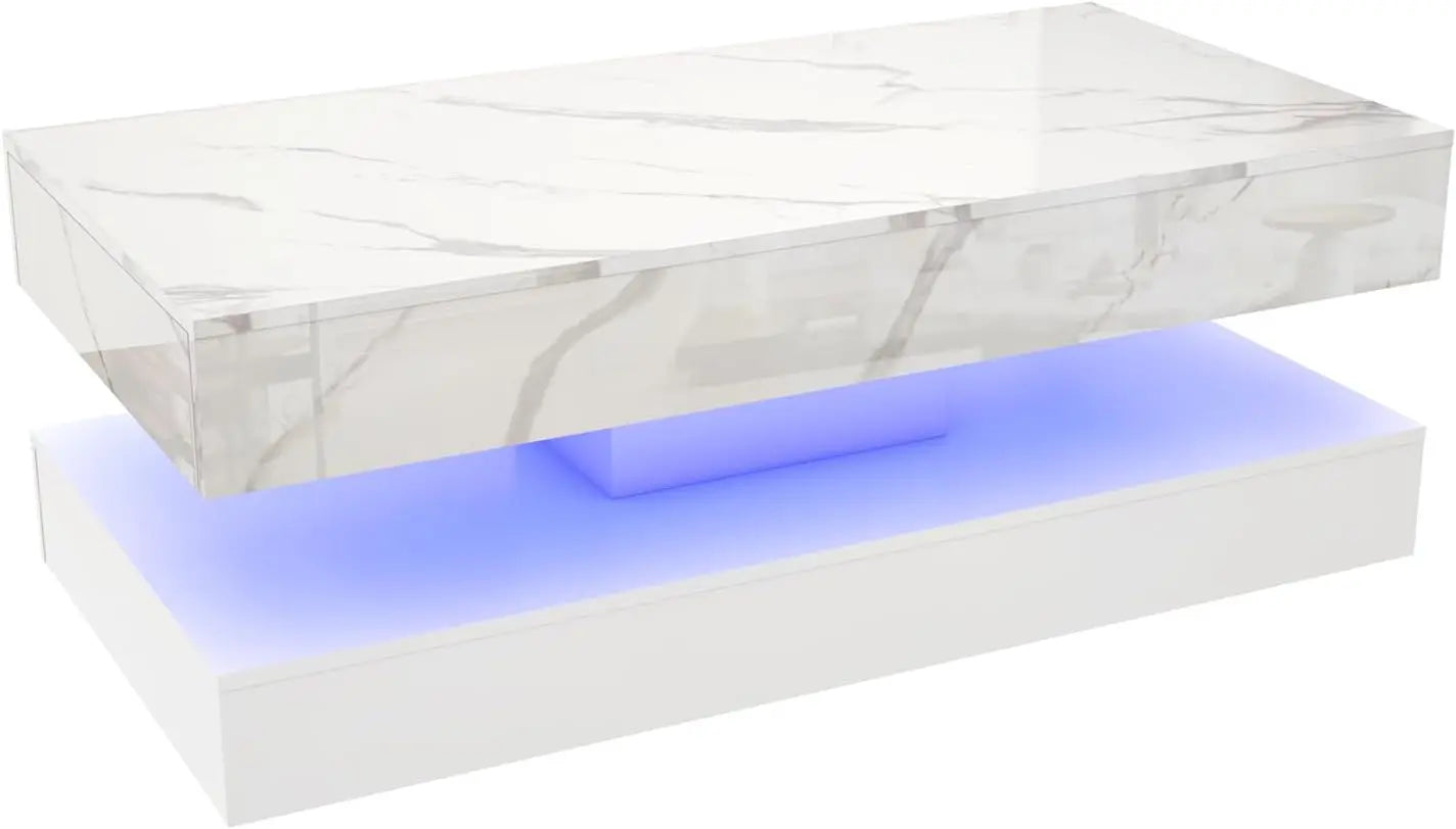 QiaoShiRen Modern LED Coffee Table with Dual Storage Drawers