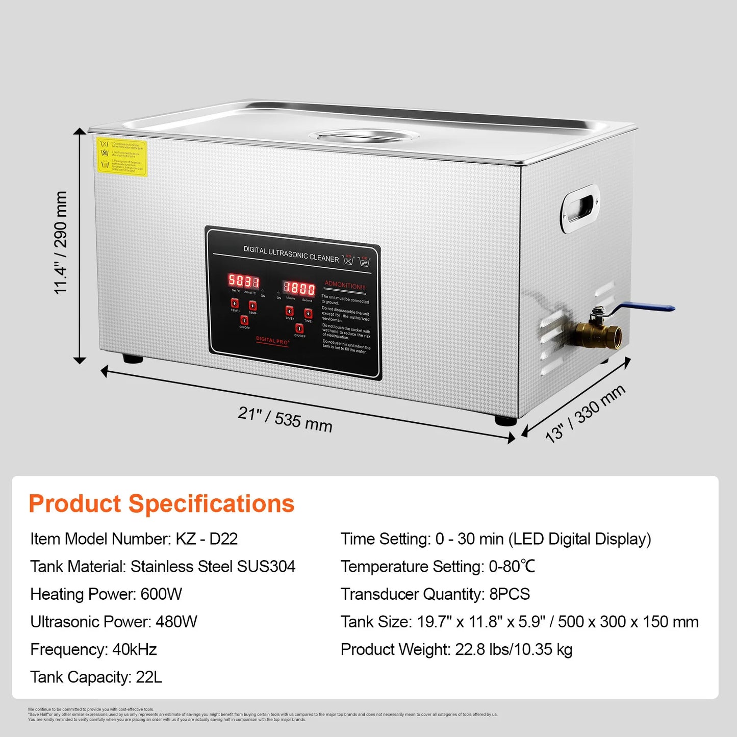 SucceBuy Ultrasonic Cleaner Stainless Steel Portable Heated
