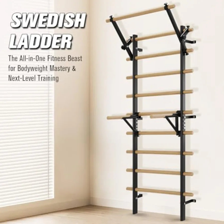 Home Gym Swedish Ladder Wall Stall Bar With Resistance Bands