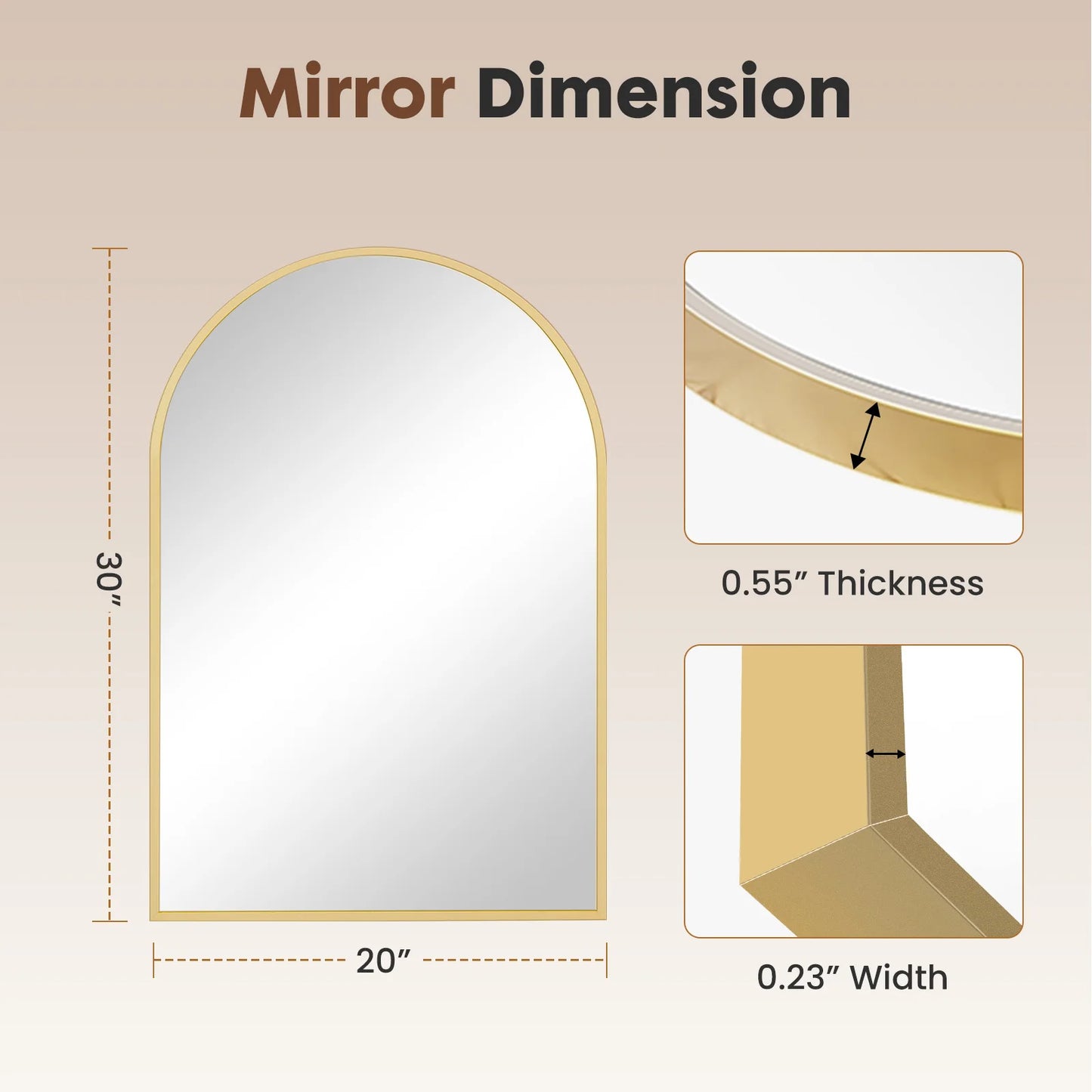 JHK Arched Metal Framed Bathroom Mirror For Wall Hanging