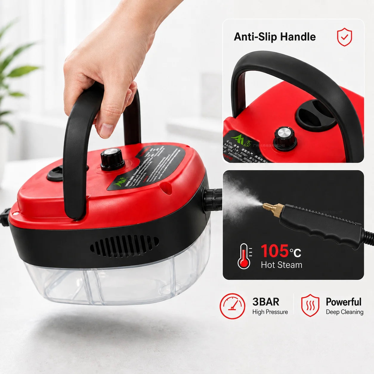 Portable High Pressure Steam Cleaner With Brush Heads