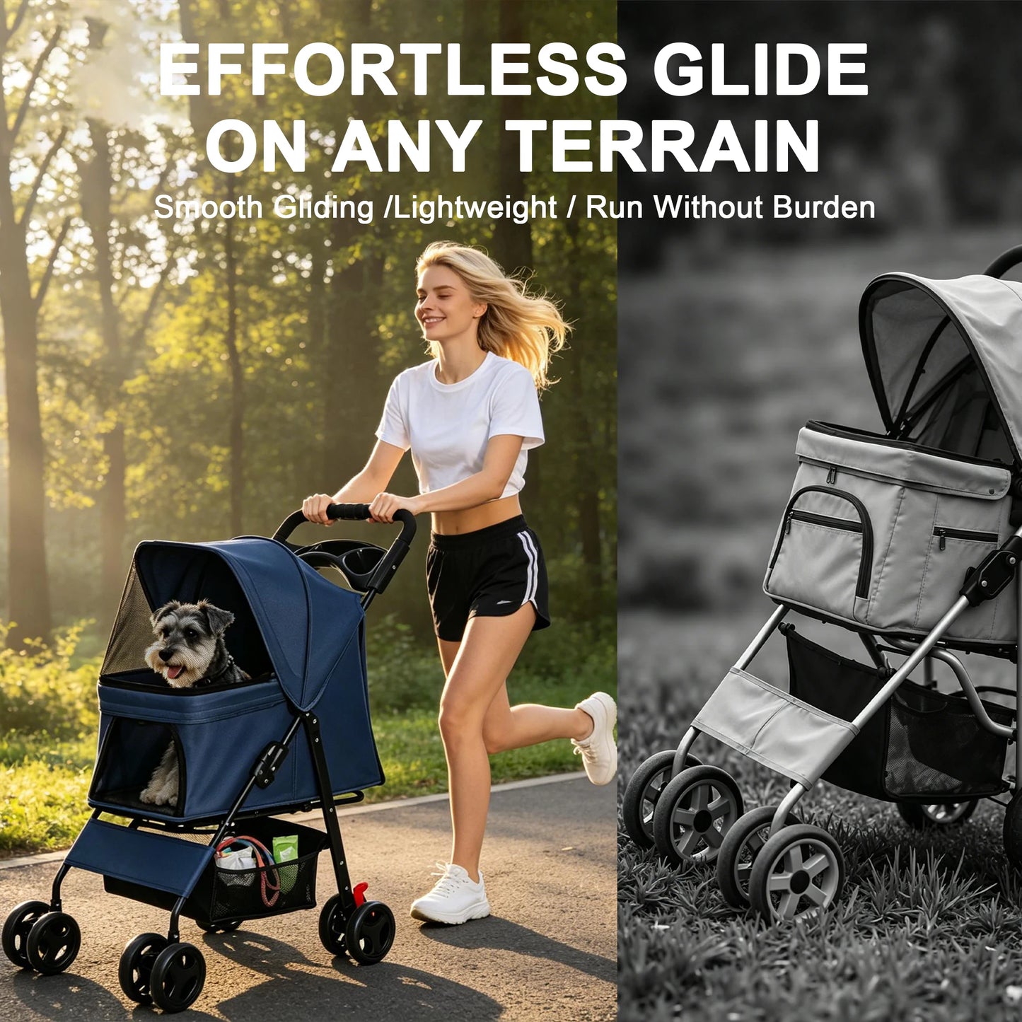 Foldable Pet Stroller With Mesh For Small Dogs And Cats