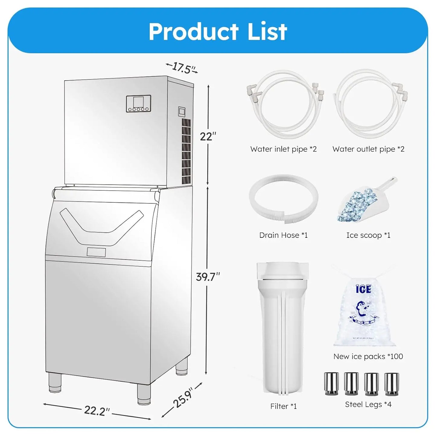 SHICU Commercial Ice Maker Featuring 680 Lbs Production