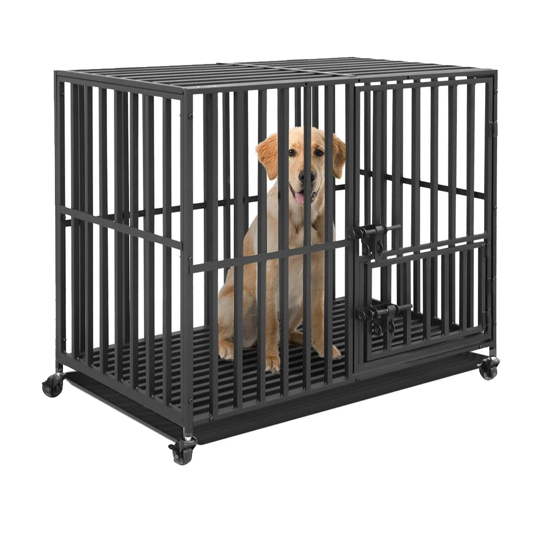BINGOPAW Heavy Duty Metal Dog Cage Removable Tray And Wheels