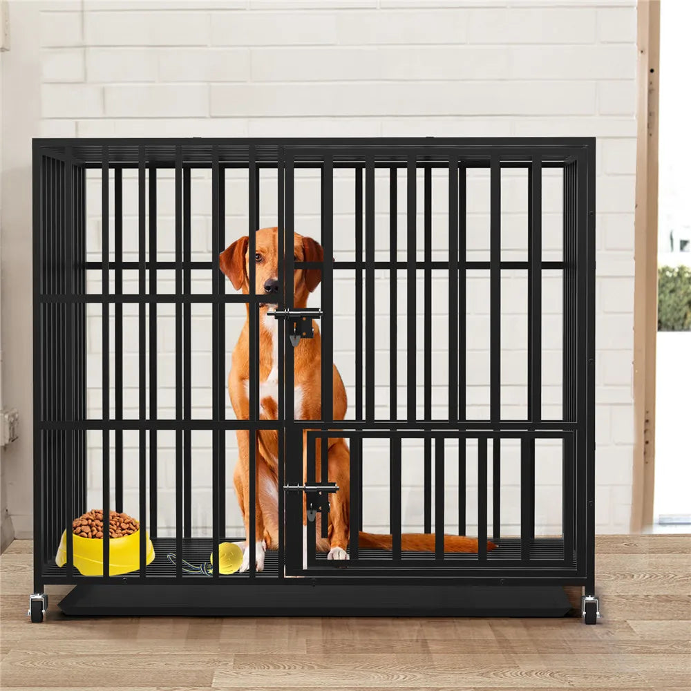 BINGOPAW Heavy Duty Metal Dog Cage Removable Tray And Wheels