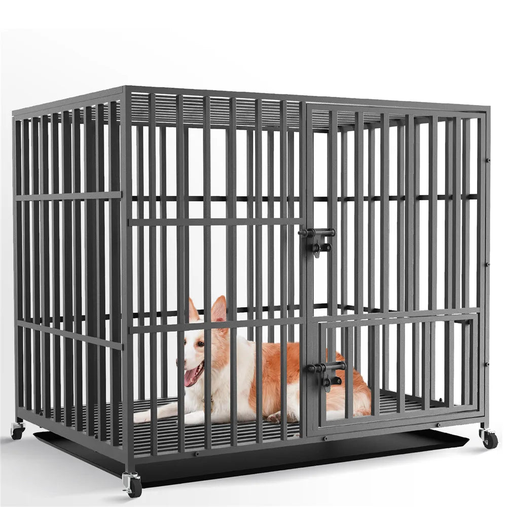 BINGOPAW Heavy Duty Metal Dog Cage Removable Tray And Wheels