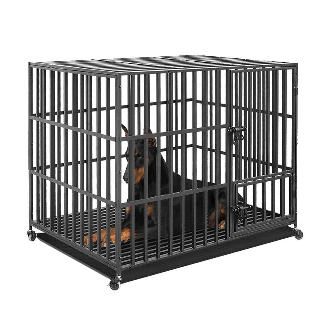 BINGOPAW Heavy Duty Metal Dog Cage Removable Tray And Wheels