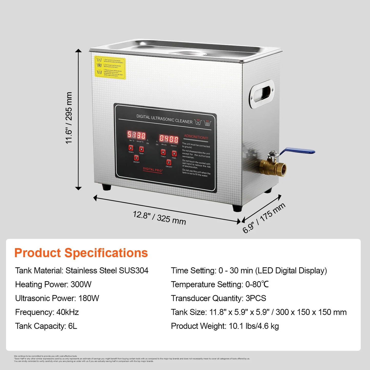 SucceBuy Ultrasonic Cleaner Stainless Steel Portable