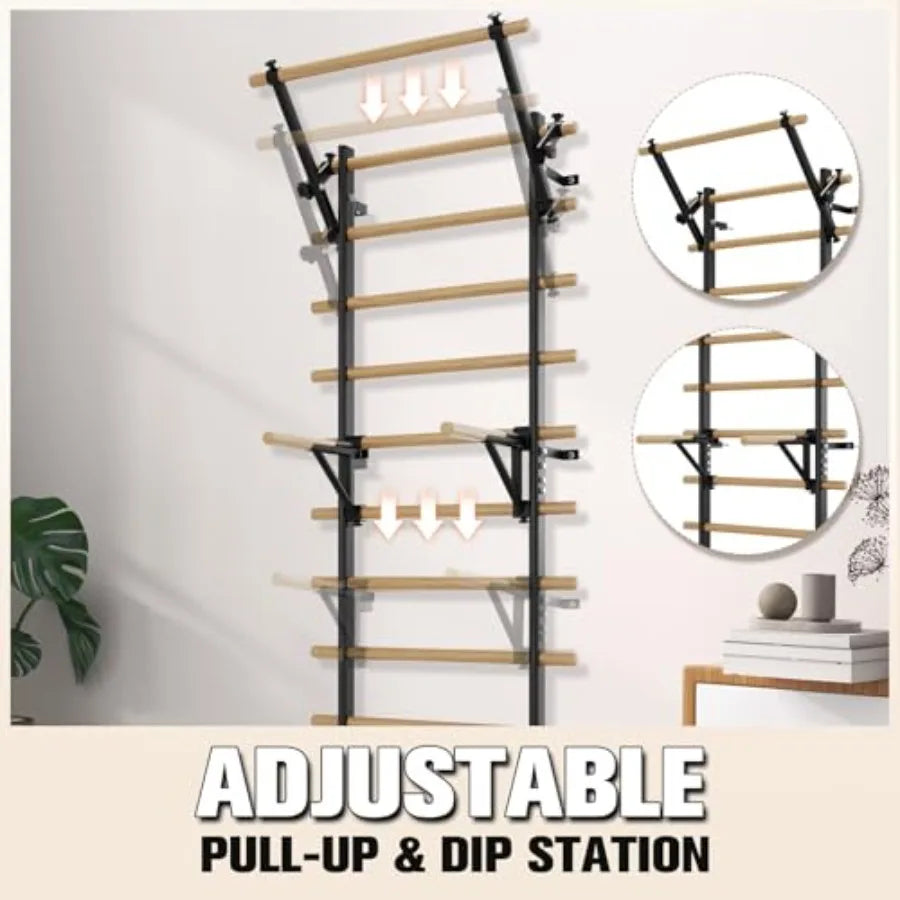 Home Gym Swedish Ladder Wall Stall Bar With Resistance Bands