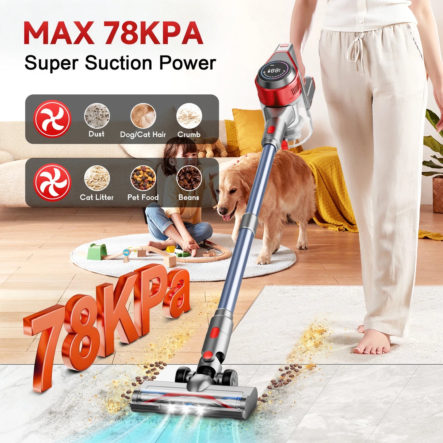 Honki Cordless Vacuum Cleaner 78KPa 45Min Battery Life