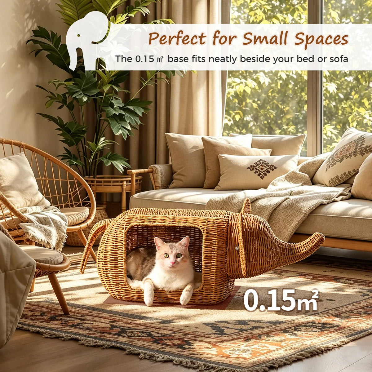 Pawz Road Elephant Wicker Cat Bed With Cushion