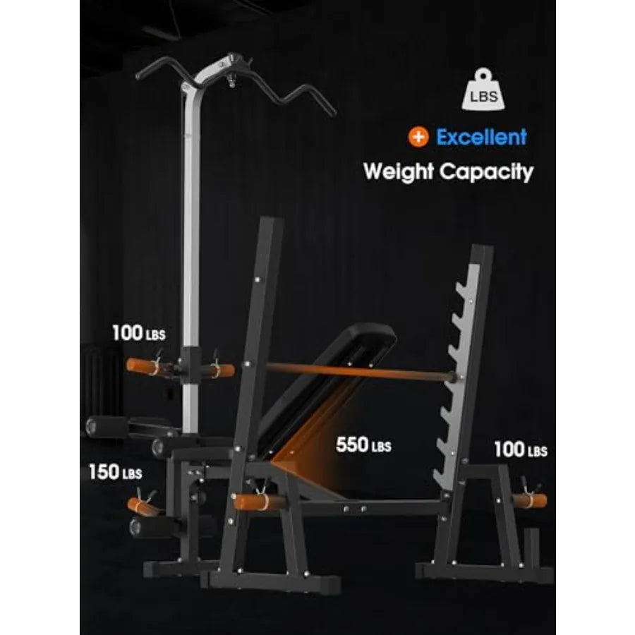 Weight Bench With Lat Pulldown System And Preacher Curl Pad