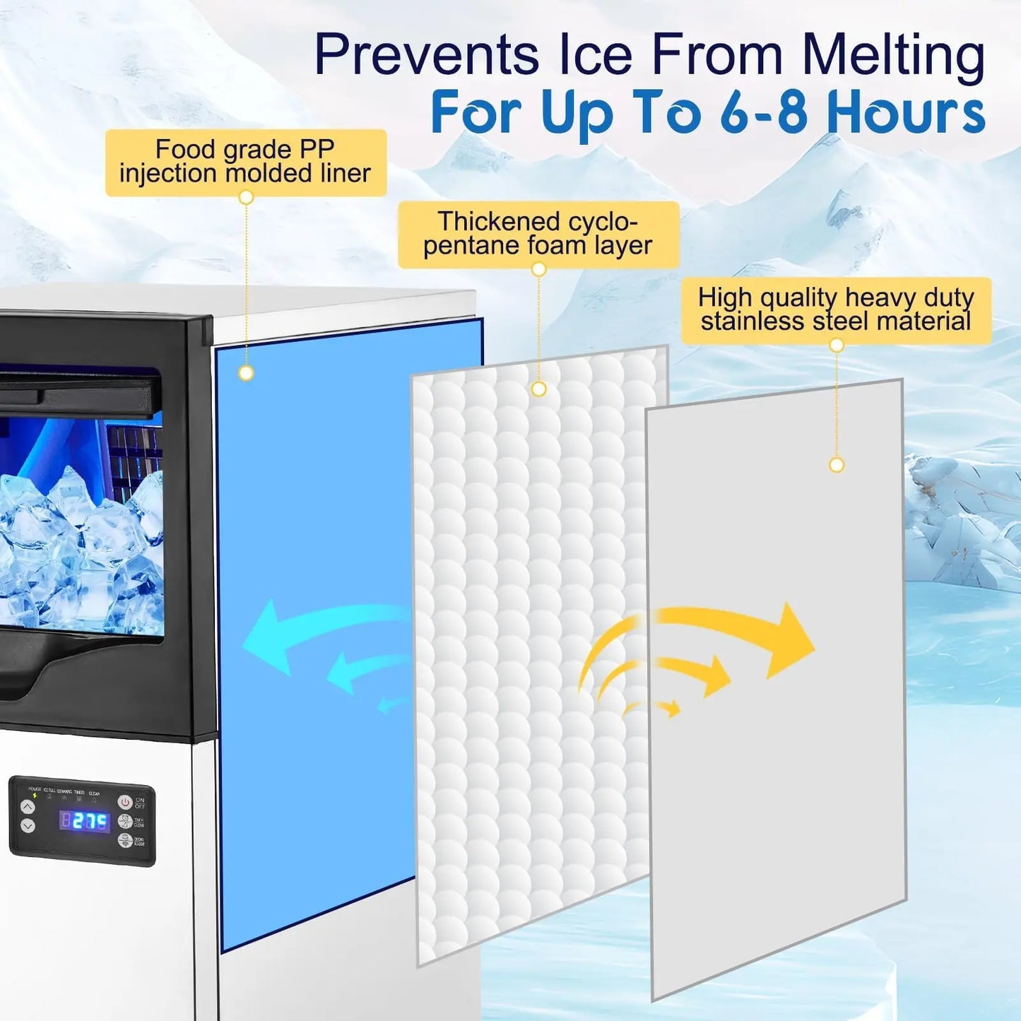 Commercial Stainless Steel Ice Maker With Auto Clean Digital