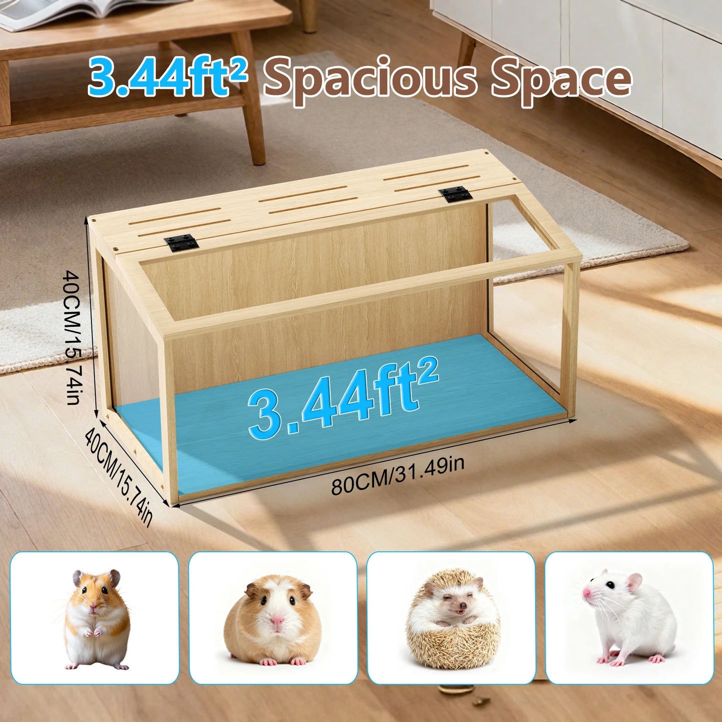 Wooden Hamster Cage With Built In LED Light
