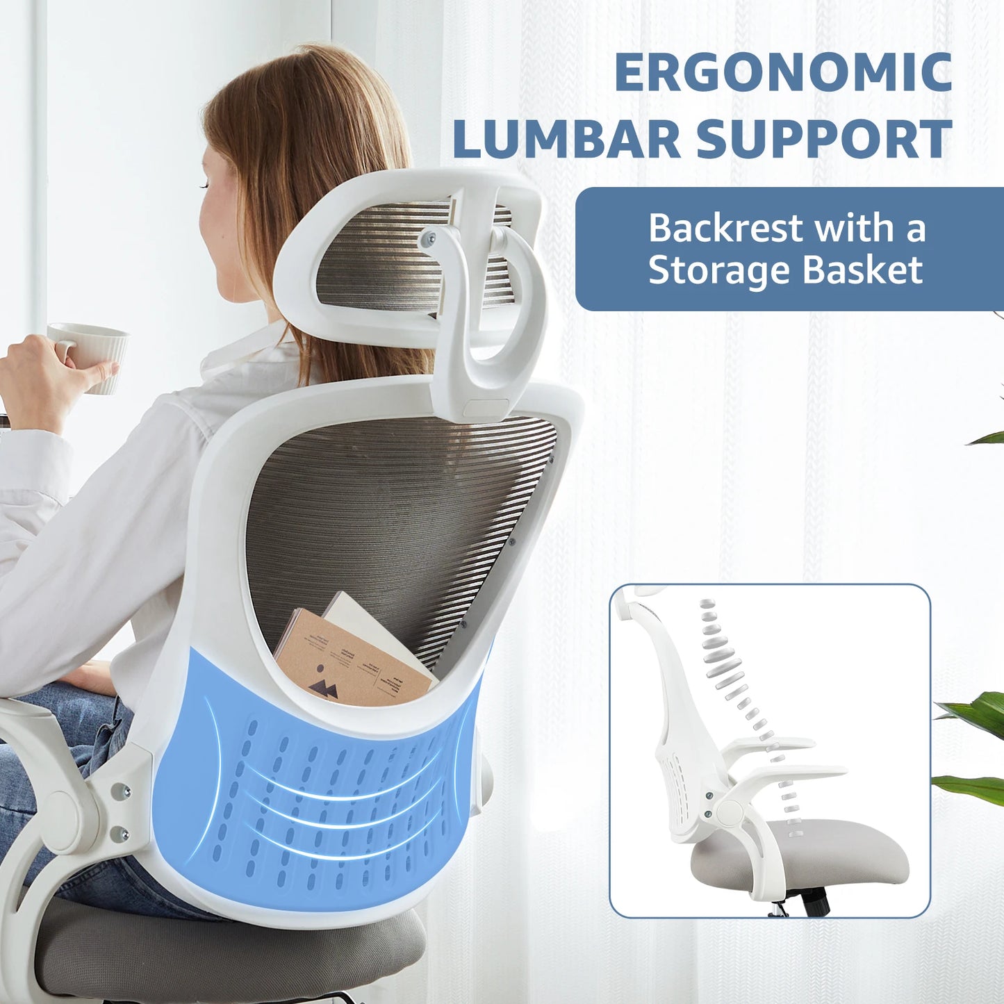 JHK Ergonomics Mesh Office Chair With Adjustable Headrest