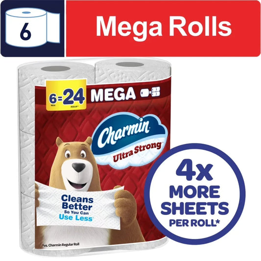 Ultra Strong Toilet Paper 6 Mega Rolls 220 Sheets Per Roll Bathroom Tissue Soft Absorbent
