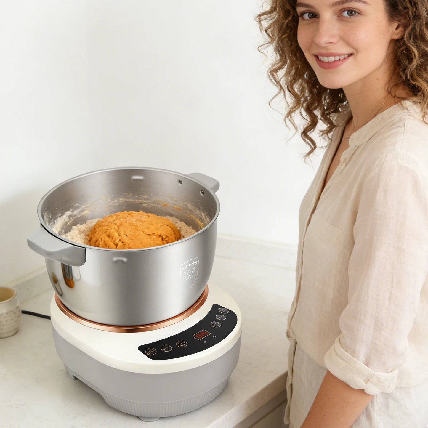Electric Stainless Steel Dough Kneading Mixer With Timer