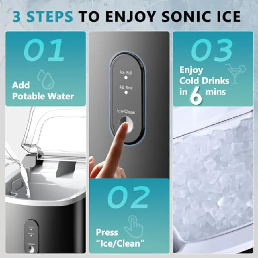 Portable Countertop Sonic Ice Maker With Auto Cleaning