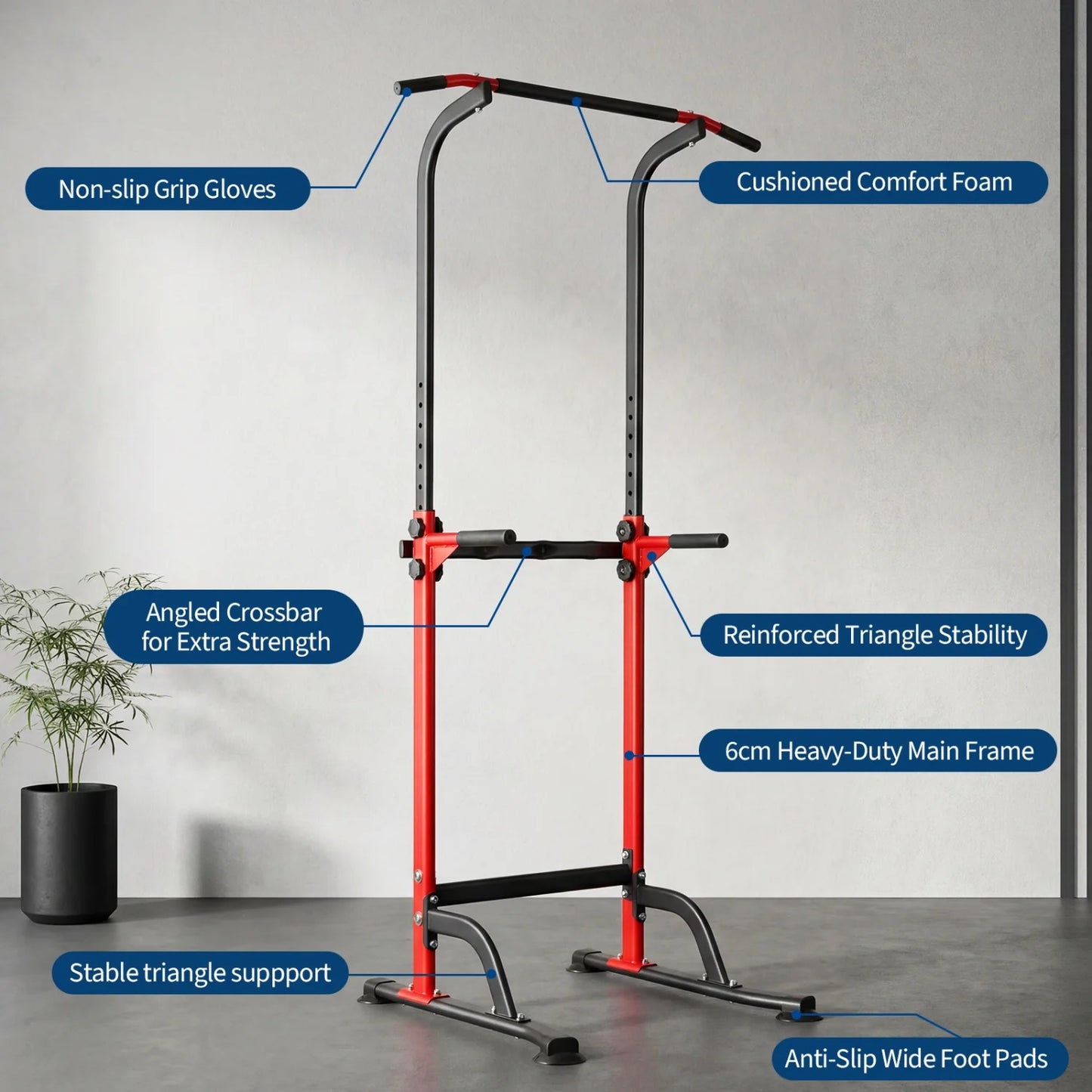 HiMISS Power Tower Pull Up Dip Station Adjustable Height