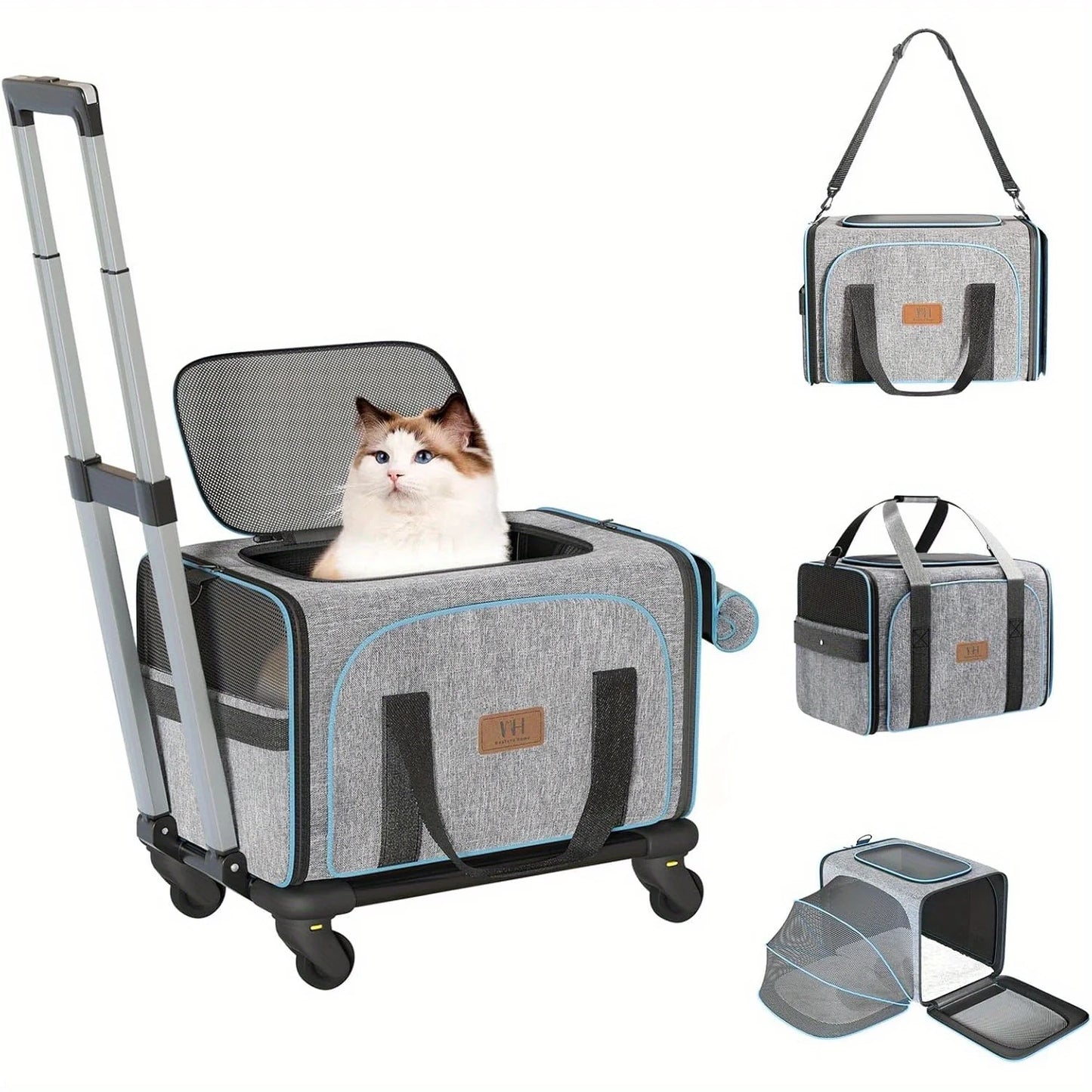 Wheeled Cat Cage Expandable Travel Crate for Pets