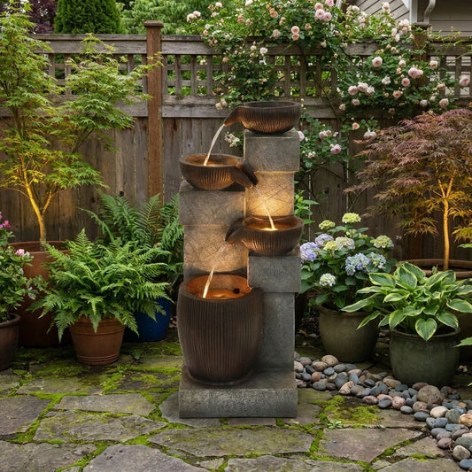 Modern LED Cascading Water Fountain For Patio Garden