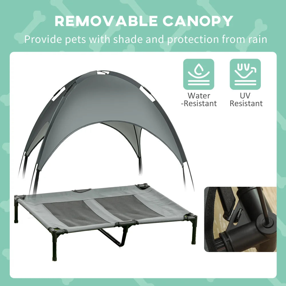 PawHut Elevated Portable Dog Cot Bed With UV Canopy