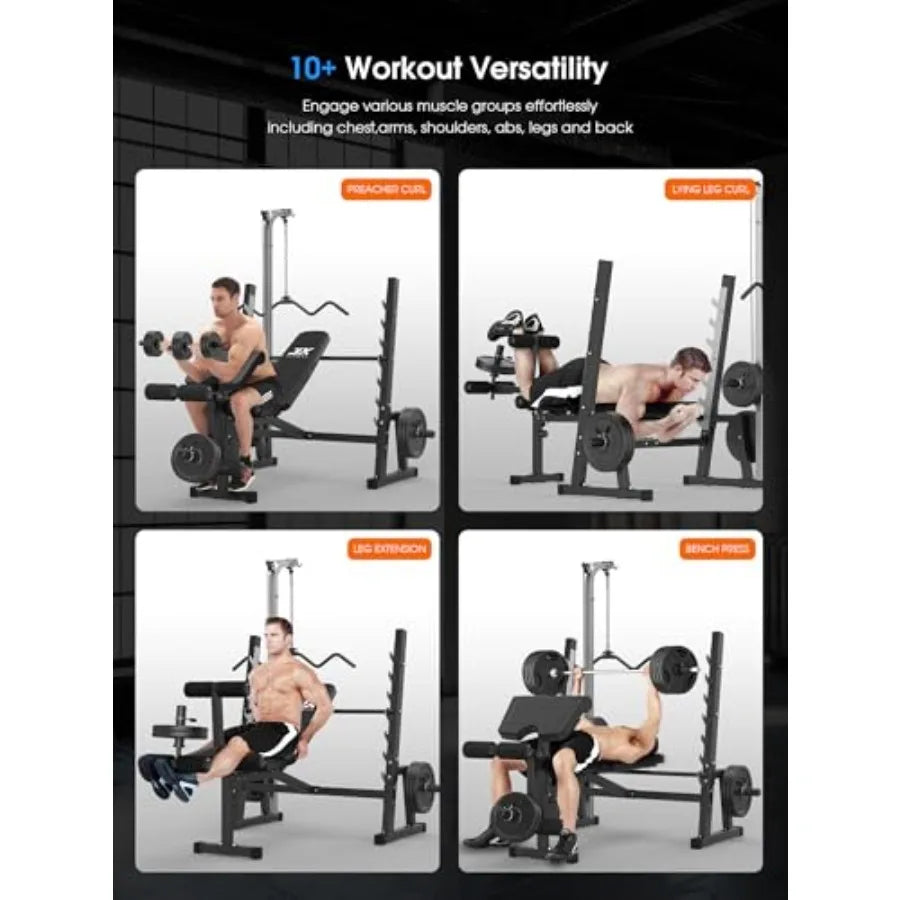 Weight Bench With Lat Pulldown System And Preacher Curl Pad