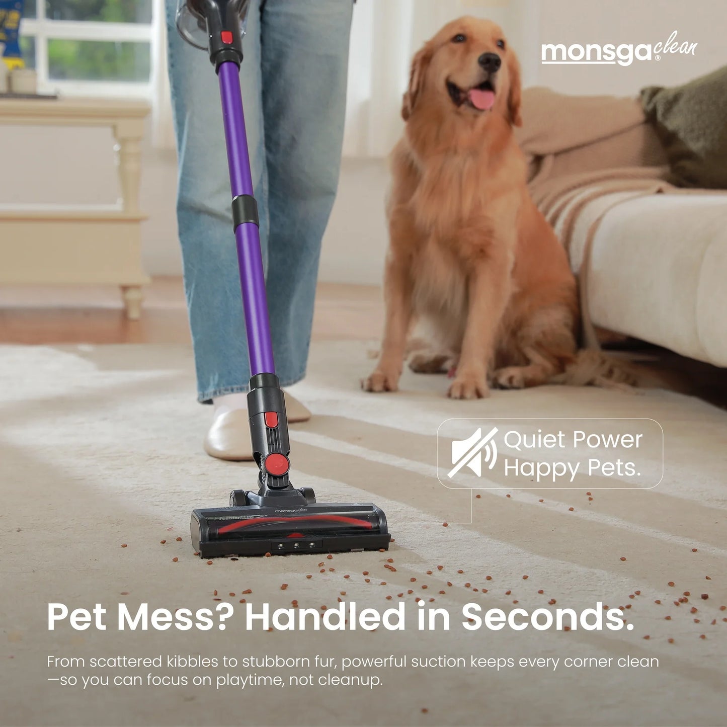 MONSGA Cordless Vacuum Cleaner 55KPA 450W Anti-Tangle Brush