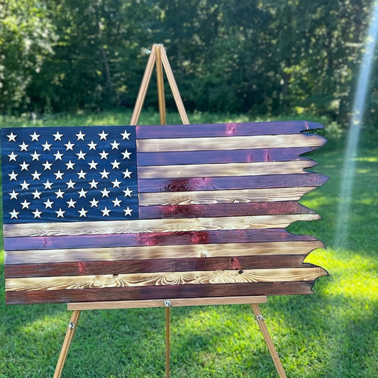 American Wavy Flag Wooden Independence Day Decoration
